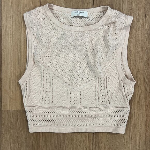 Babaton Aritzia Cream Tan Knit Crochet Crop Top Size Small - Picture 2 of 4